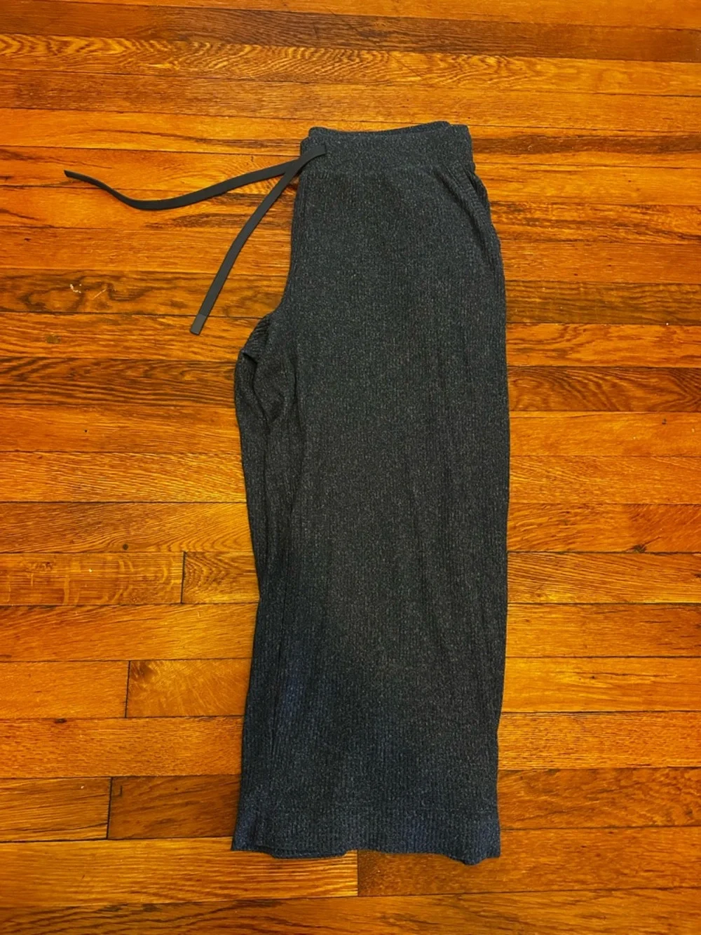 Wide Leg Ribbed Knit Cropped Pants with Drawstring Waist - Picture 1 of 6